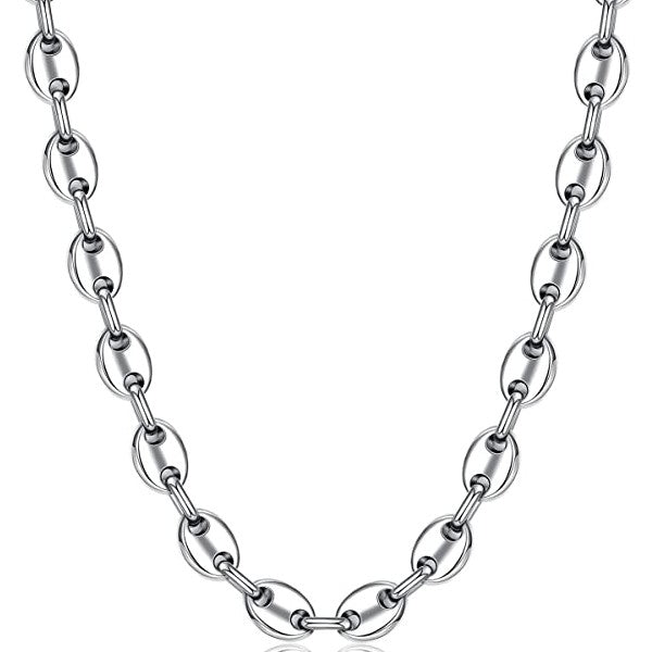 Chaîne collier acier inoxydable grain de café argenté 6 mm