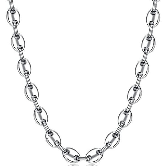 Lot de 6 chaînes colliers rhodié grain de café argenté 9 mm