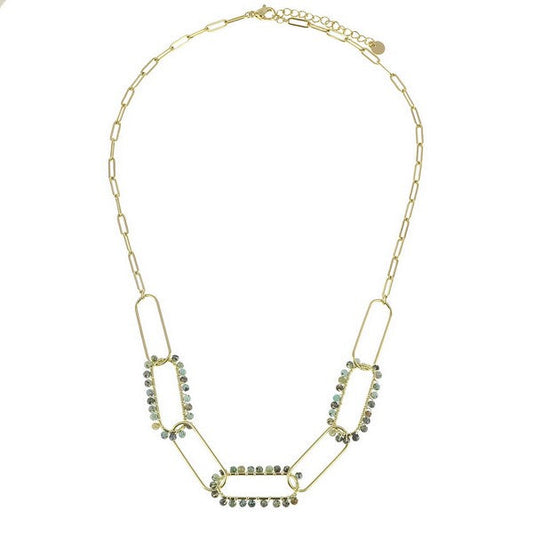 Collier acier inoxydable multitude de pierres naturelle turquoise d'Afrique