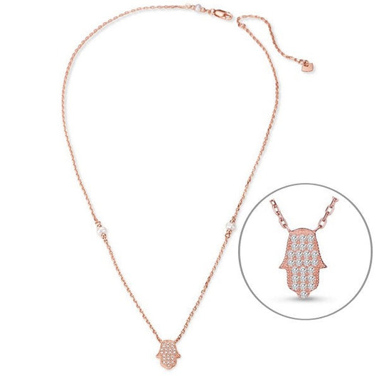 Collier argent 925 finition or rose chaîne fine pendentif main de Fatma
