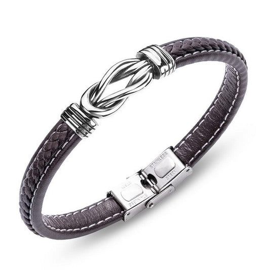 Bracelet homme acier entrelacé cuir marron