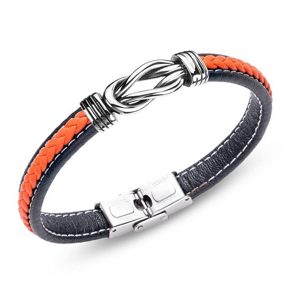 Bracelet homme acier entrelacé cuir orange