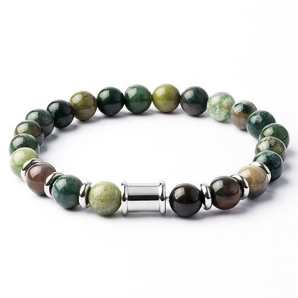 Bracelet pour homme ou femme - acier inoxydable pierre naturelle 8 mm Agate indienne