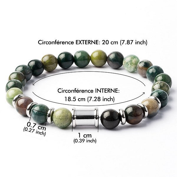 Bracelet pour homme ou femme - acier inoxydable pierre naturelle 8 mm Agate indienne