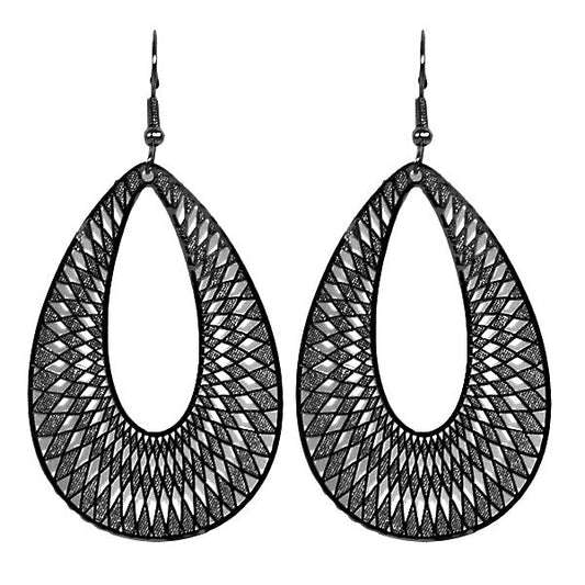 Boucles d'oreilles fantaisie filigrane ovale noir