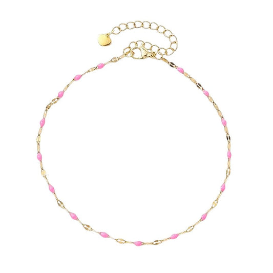 Chaîne de cheville en acier inoxydable couleur rose