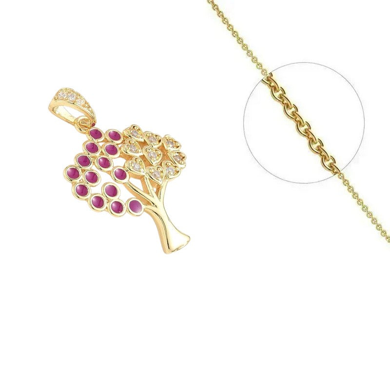 Collier doré chaîne et pendentif arbre zirconiums blancs sertis et émail