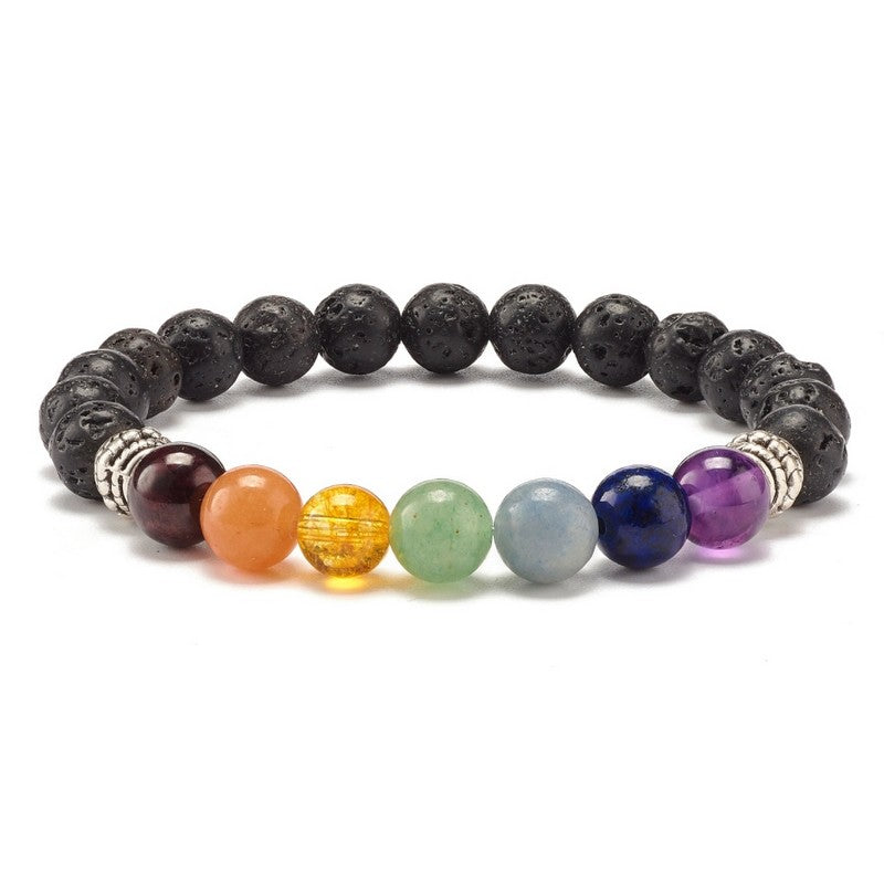 Bracelet pour homme ou femme - pierres naturelles 7 chakras pierre de lave