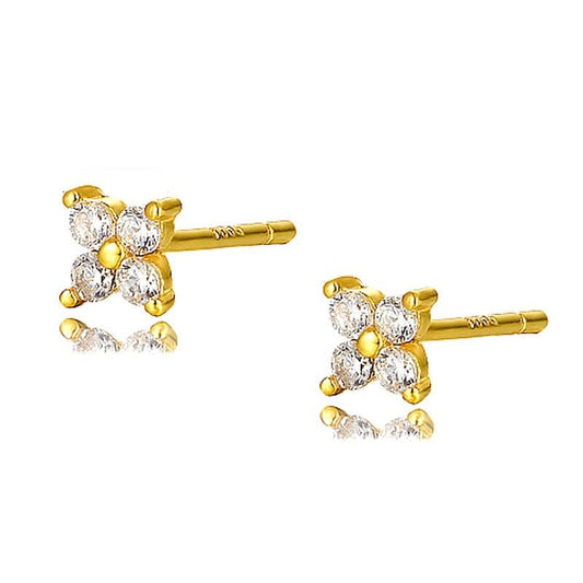 Boucles d'oreilles argent 925 or fleur diamant CZ blanc