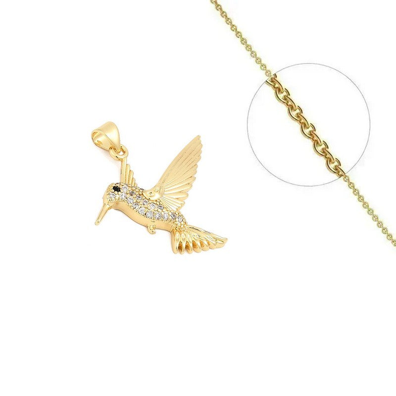 Collier doré chaîne et pendentif oiseau zirconiums blancs sertis