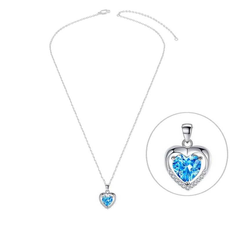 Collier argent 925 Cœur zirconiums sertis oxyde bleu