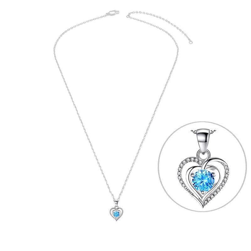 Collier argent 925 cœur zirconiums sertis oxyde bleu