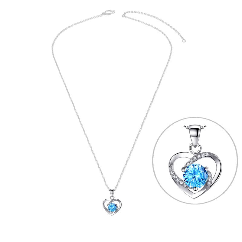 Collier argent 925 cœur entrelacé zirconiums sertis oxyde bleu