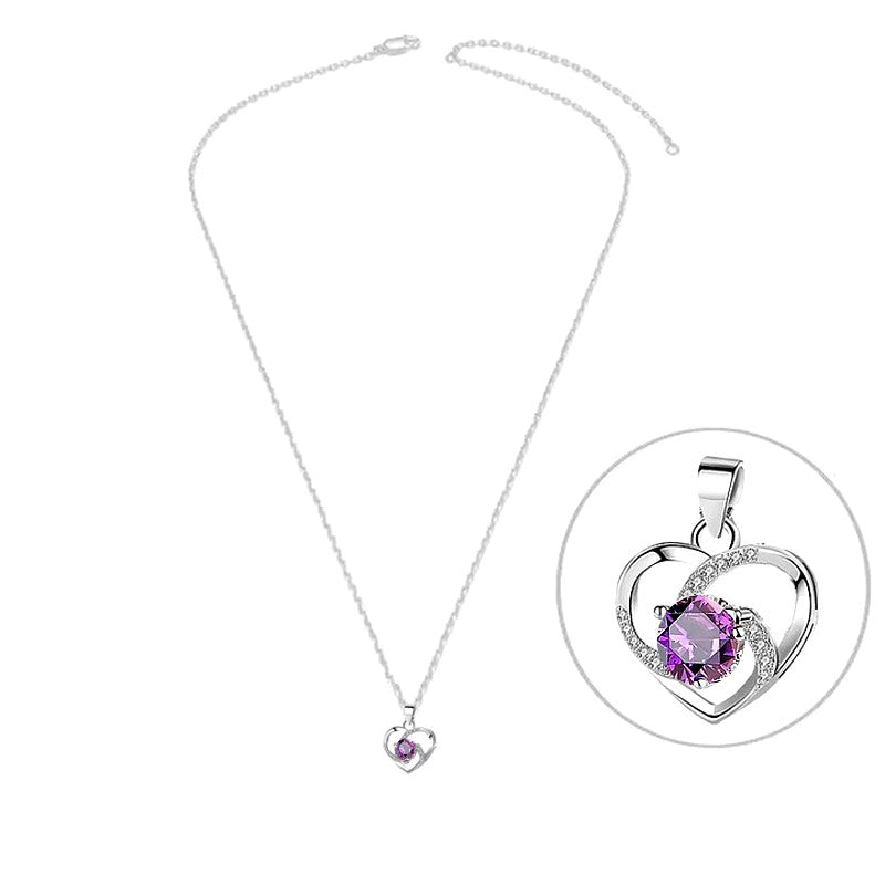 Collier argent 925 cœur entrelacé zirconiums sertis oxyde mauve