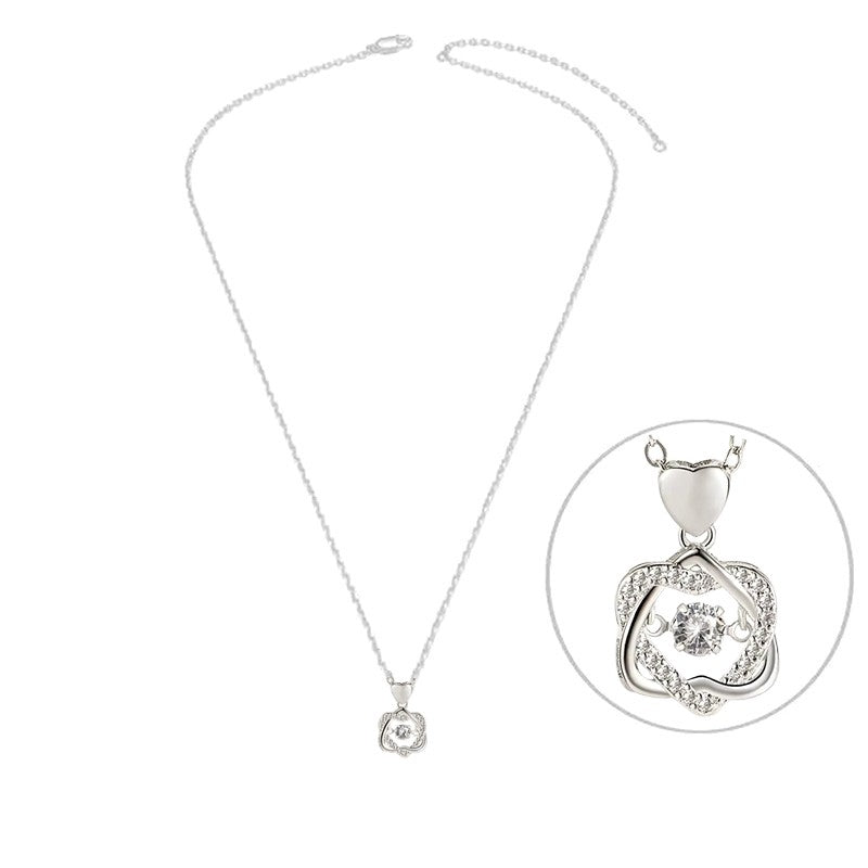 Collier argent 925 double cœur entrelacé zirconiums sertis oxyde blanc