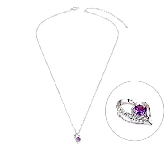 Collier argent 925 cœur zirconiums sertis oxyde mauve