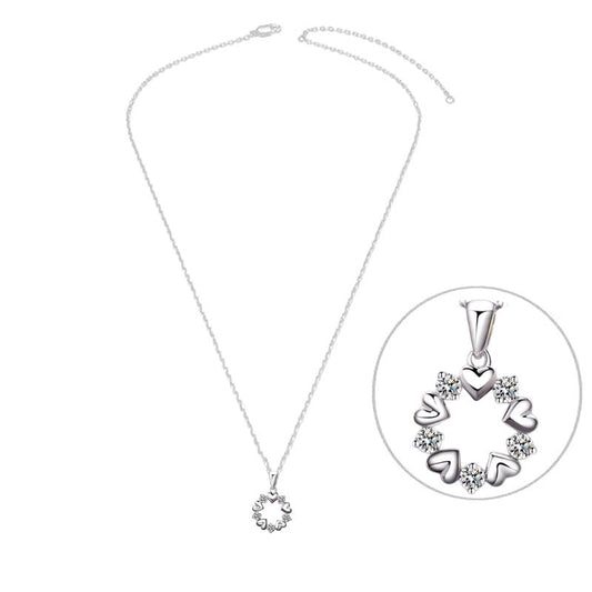 Collier argent 925 cercle de cœurs zirconiums sertis