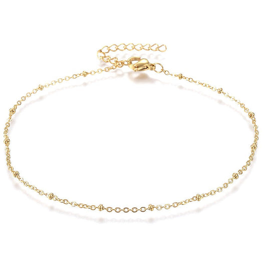 Chaîne de cheville fine acier inoxydable doré avec perles rondes