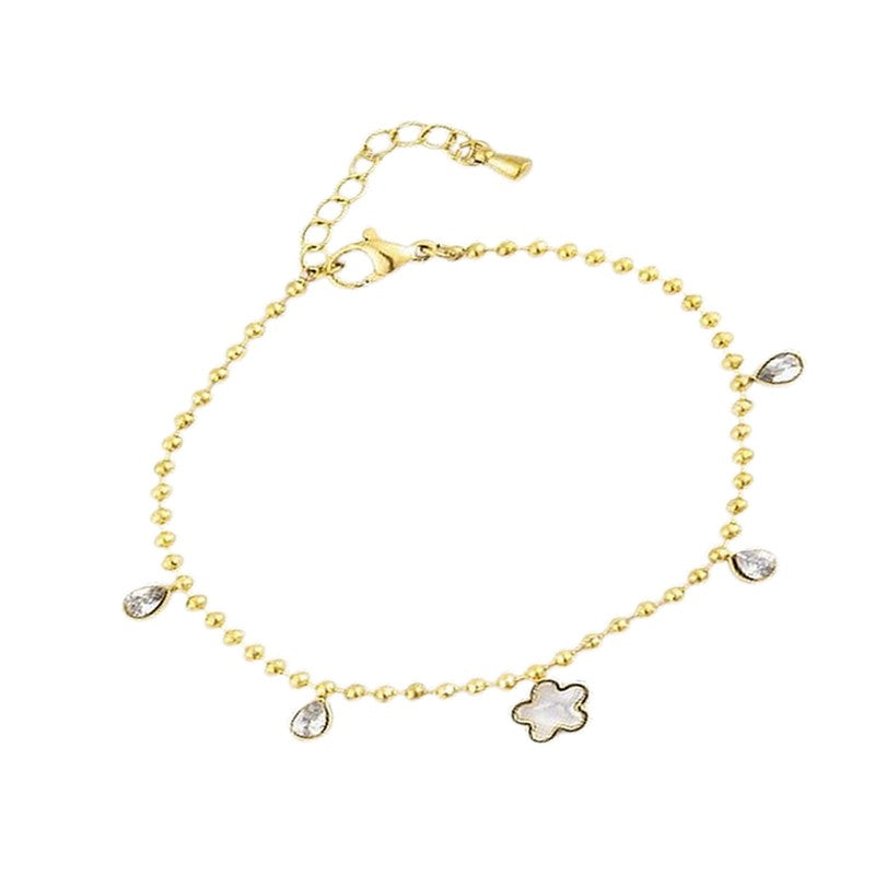 Bracelet en acier inoxydable breloque coquille de nacre et zirconiums