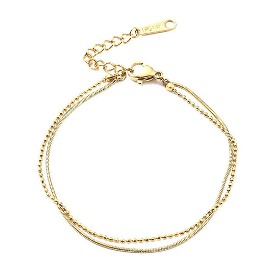 Bracelet acier inoxydable double rangs chaines serpent et bille