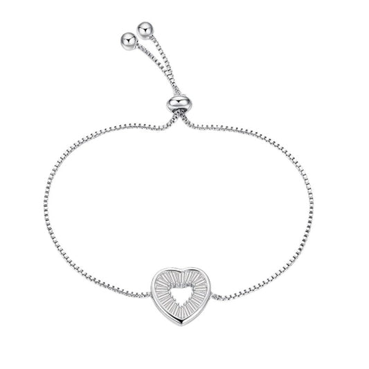 Bracelet rhodié pour femme chaîne avec breloque cœur