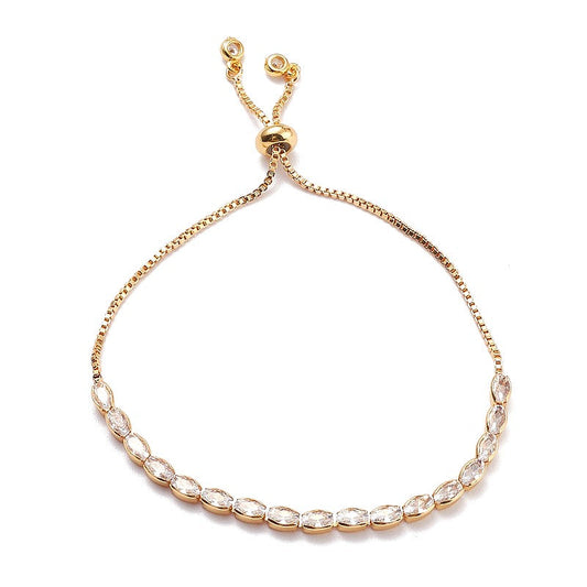 Bracelet pour femme - coulissant avec zirconiums ovales blanc