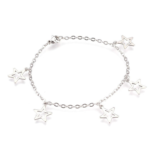 Bracelet acier inoxydable breloques étoiles