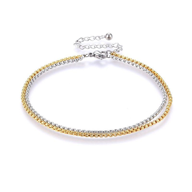 Bracelet pour femme - double rangs or et acier