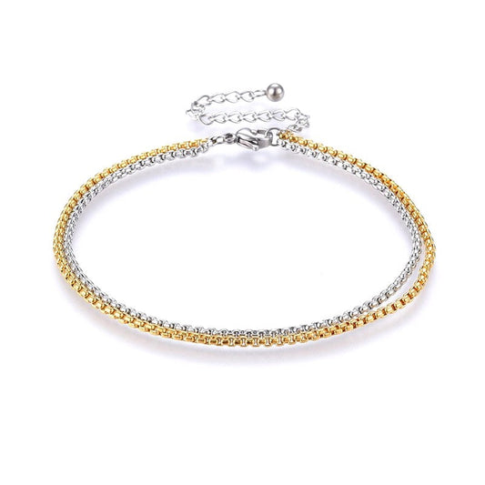 Bracelet pour femme - double rangs or et acier