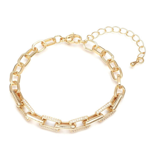 Bracelet souple chaîne trombone avec diamants CZ