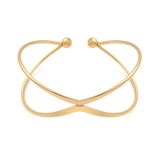 Bracelet jonc en acier inoxydable doré entrelacé