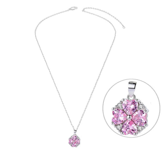 Collier argent 925 fleur zirconiums sertis oxyde rose