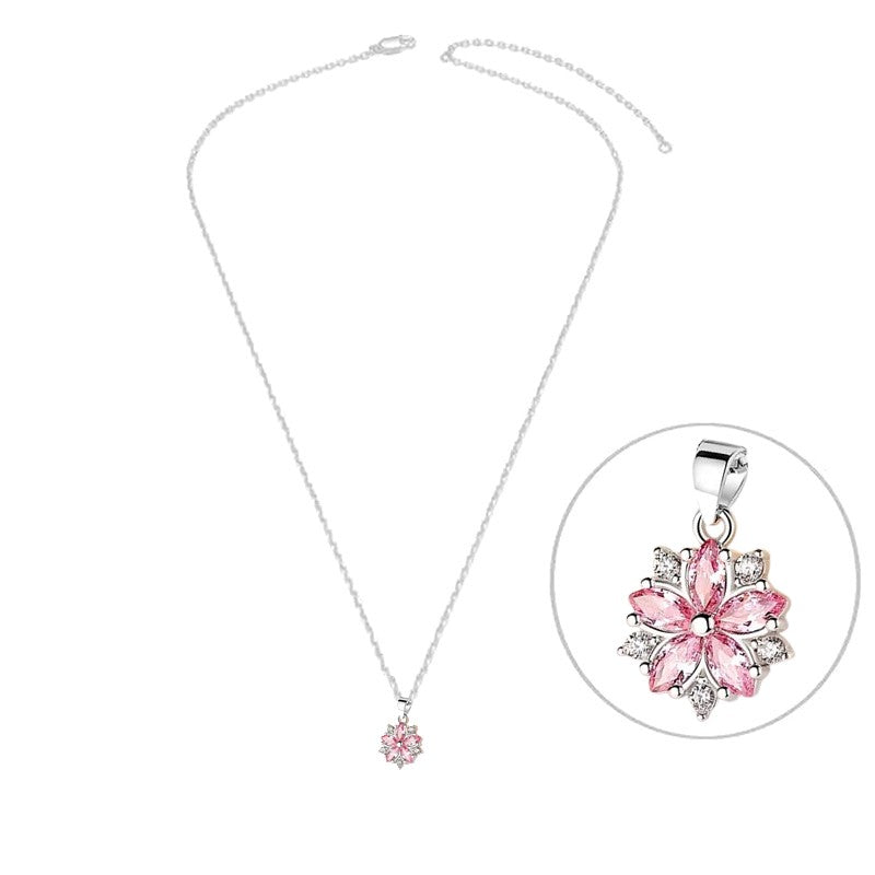 Collier argent 925 fleur zirconiums sertis oxyde rose