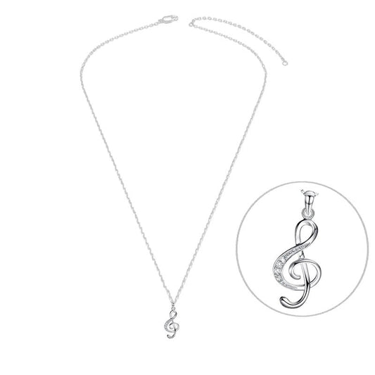 Collier argent 925 clé de sol zirconiums sertis