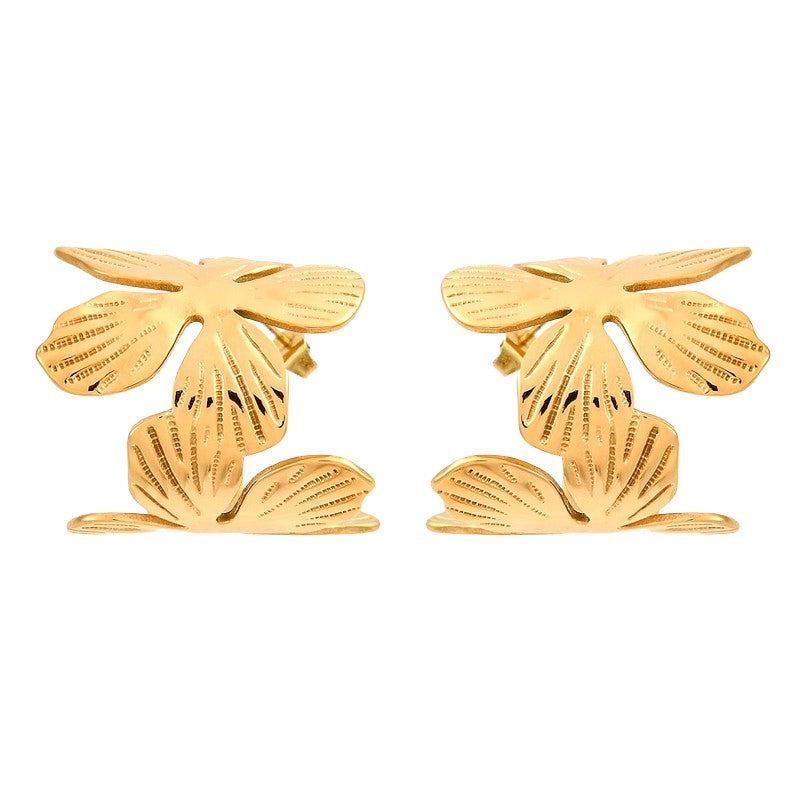 Boucles d'oreilles femme en acier inoxydable double feuilles