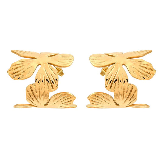 Boucles d'oreilles femme en acier inoxydable double feuilles