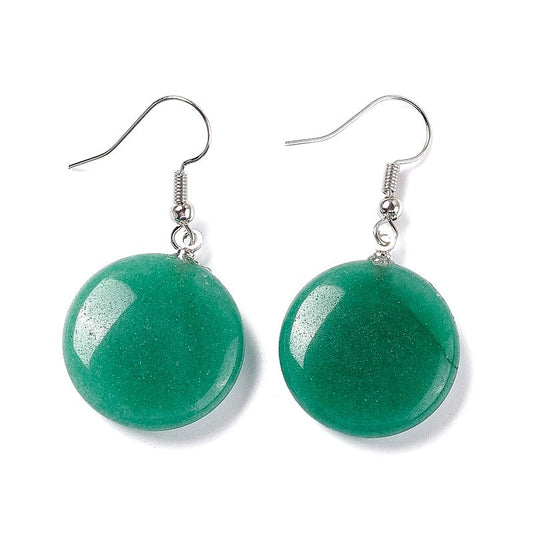 Boucles d'oreilles pendantes acier inoxydable pierres naturelles rondes aventurine