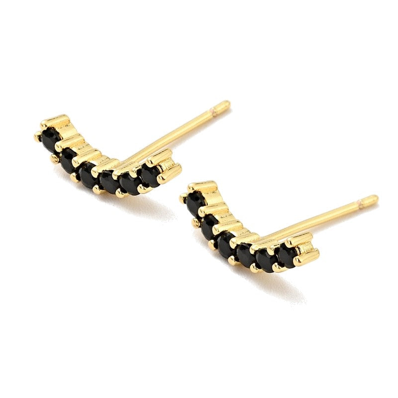 Boucles d'oreilles zirconiums noirs or 14 mm