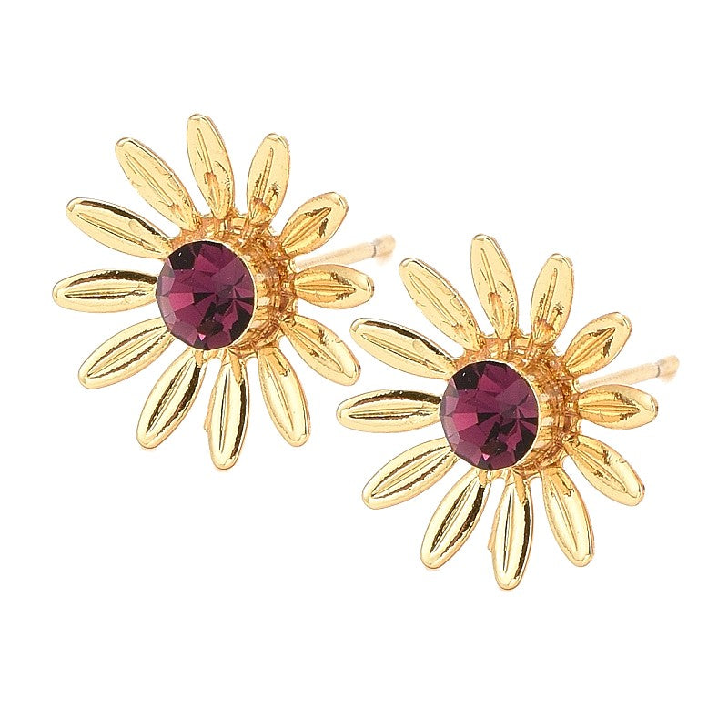 Boucles d'oreilles fleur zirconium mauve