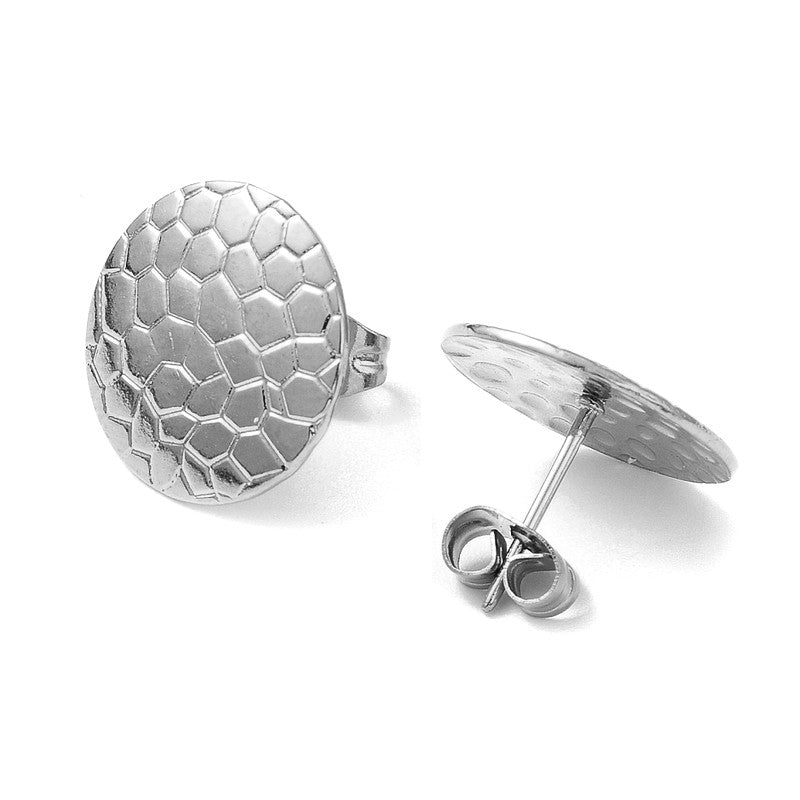 Boucles d'oreilles femme en acier inoxydable rondes striées argentées