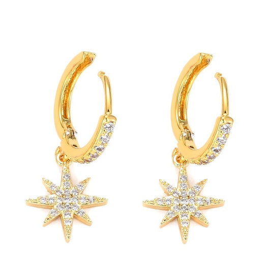 Boucles d'oreilles petites Créoles avec étoile du nord