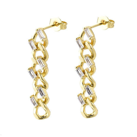 Boucles d'oreilles zirconiums chaîne gourmette or