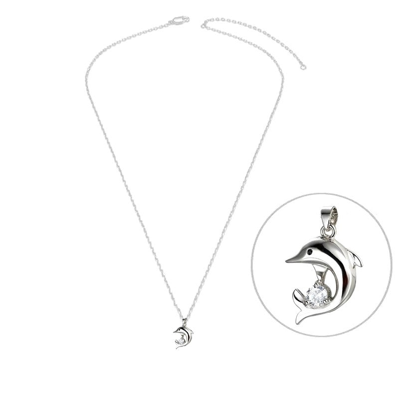 Collier argent 925 dauphin zirconiums sertis oxyde blanc