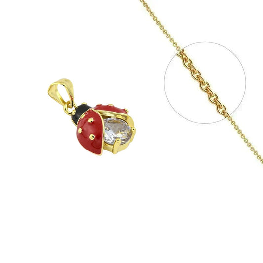 Collier doré chaîne et pendentif coccinelle avec zirconiums blancs sertis