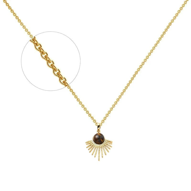 Collier acier inoxydable soleil pierre naturelle œil de tigre