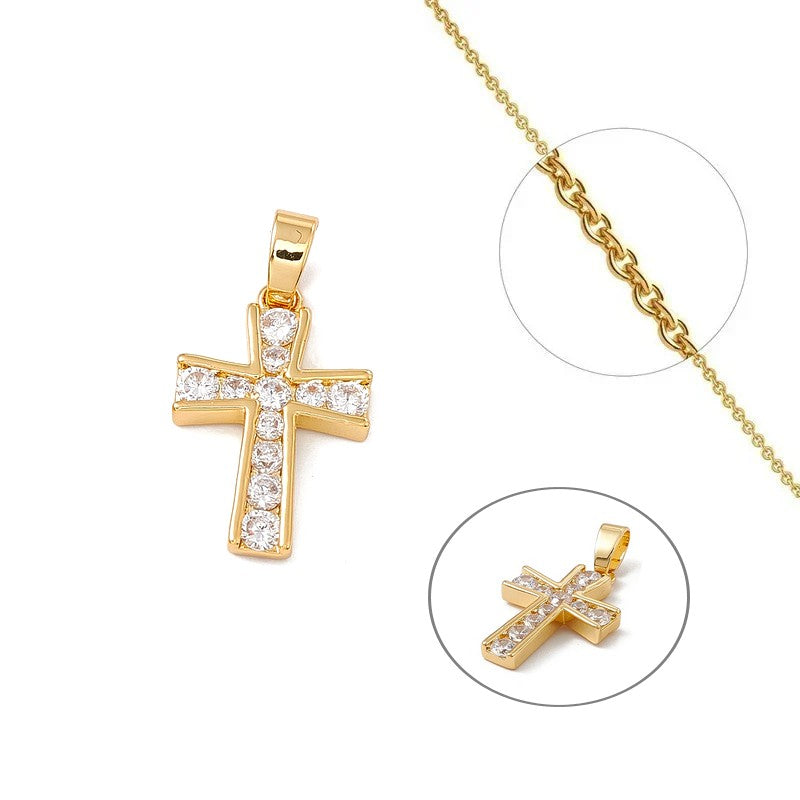 Collier chaîne pendentif croix religieuse zirconiums sertis