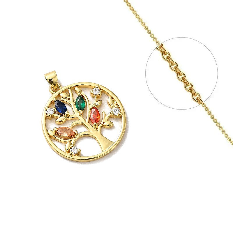 Collier chaîne pendentif arbre de vie zirconiums couleurs sertis