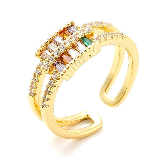 Bague femme réglable lignée de diamant CZ couleurs