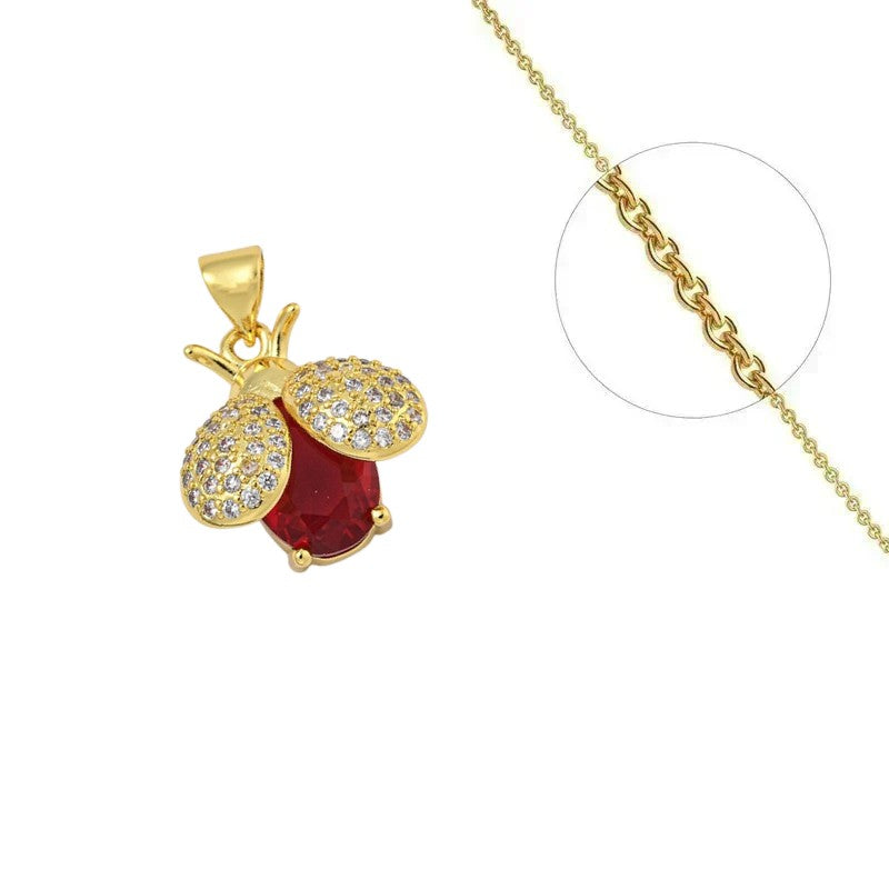 Collier doré chaîne et pendentif coccinelle avec zirconiums sertis