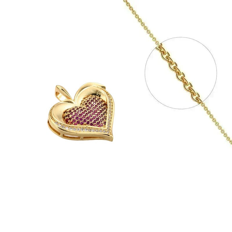 Collier doré chaîne et pendentif cœur rose orné de zirconiums sertis